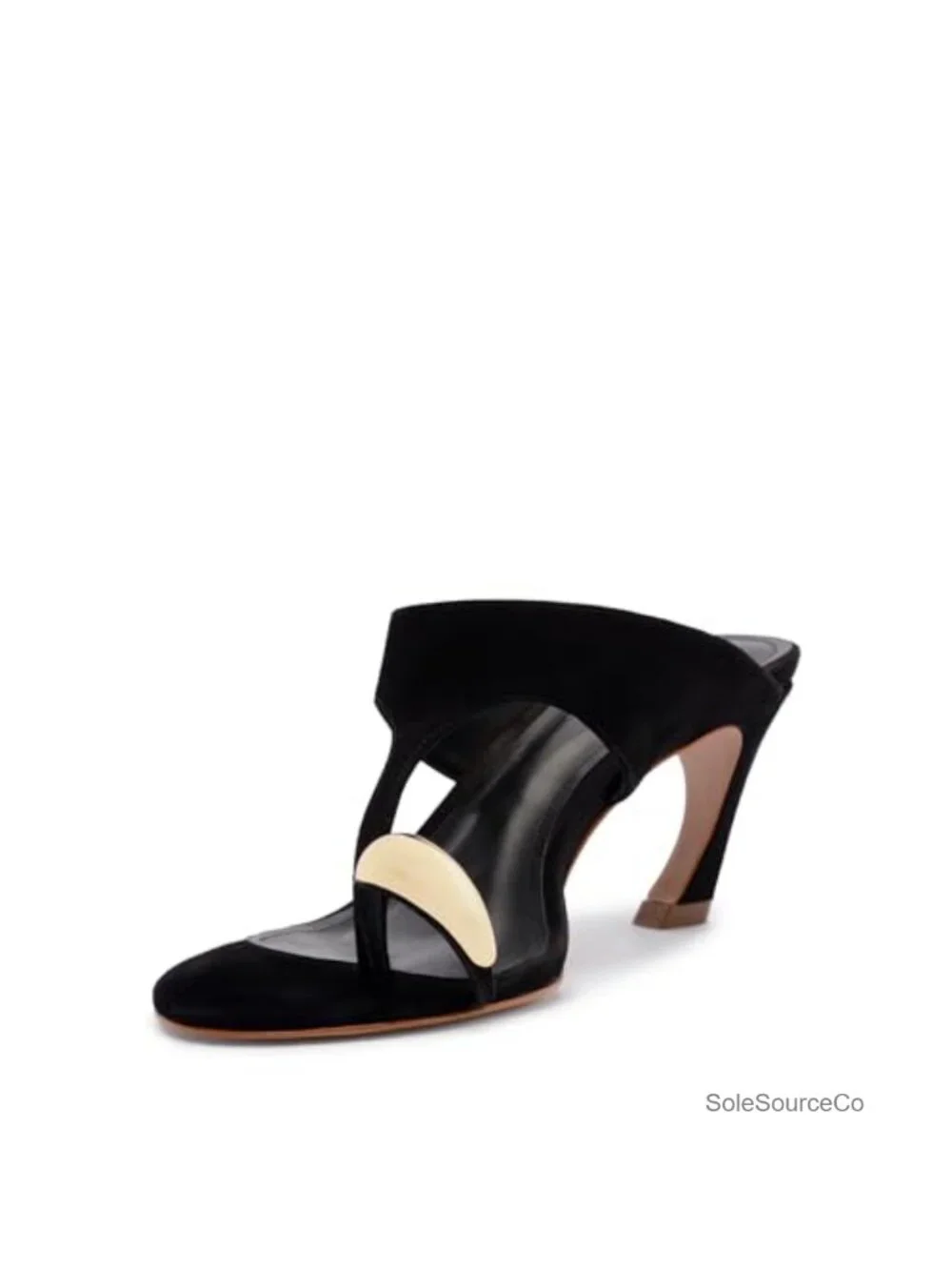Heeled Sandal - Suede - Slip On - Toe Ring Detail - Sculptural Heel